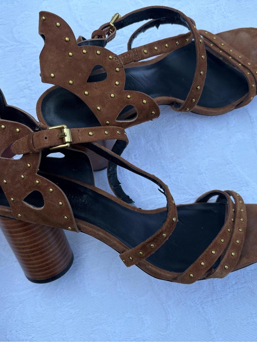 Rebecca Minkoff Studded Brown Suede Block Heel Sandals. Festival Western Gypsy